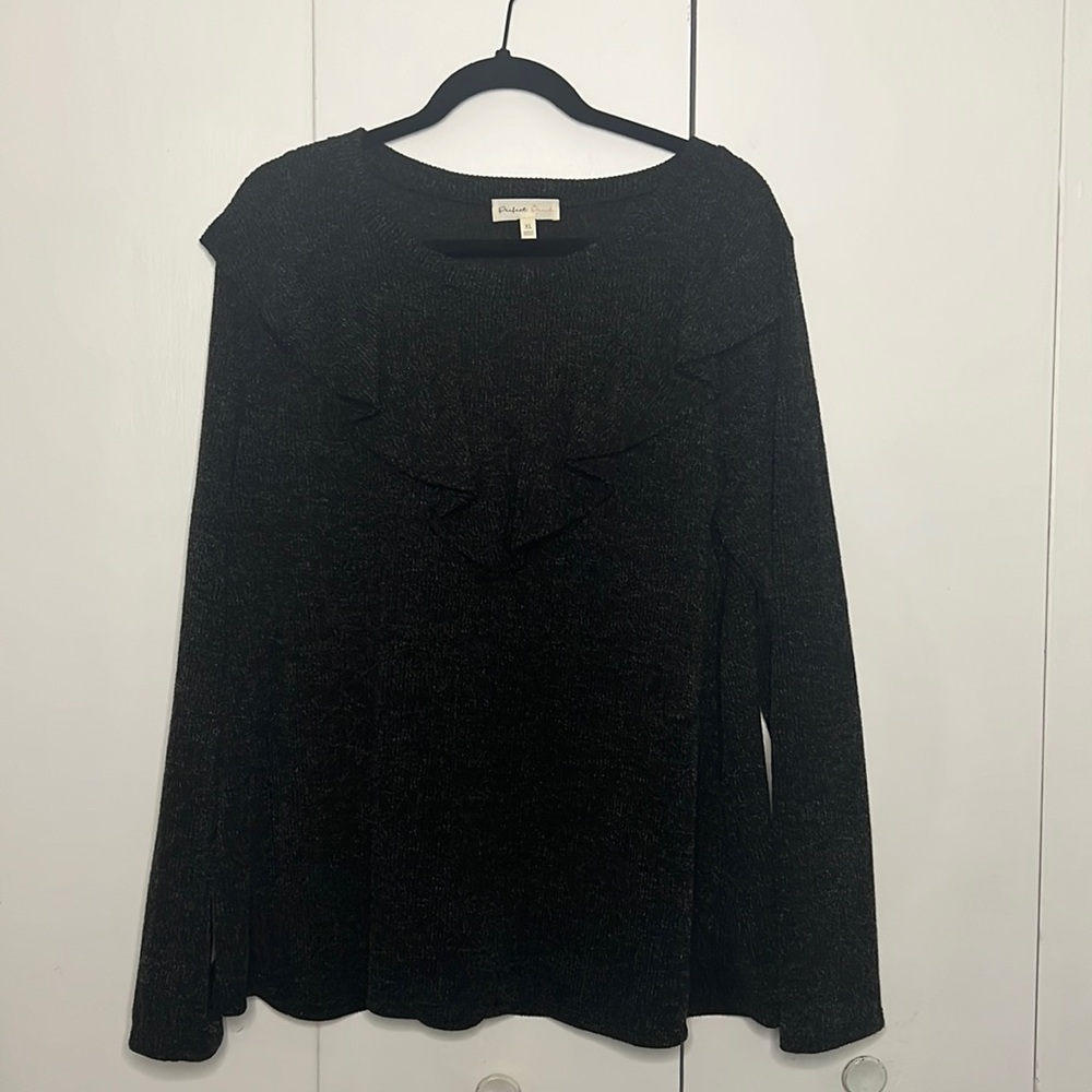 Perfect Peach Black Ruffle Top